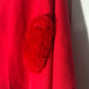 Elegant Red Scarf with Fur Accent